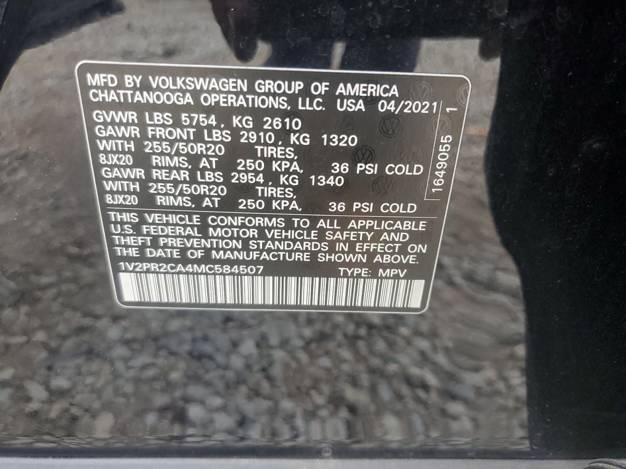 2021 Volkswagen Atlas Se VIN: 1V2PR2CA4MC584507 Lot: 86119545