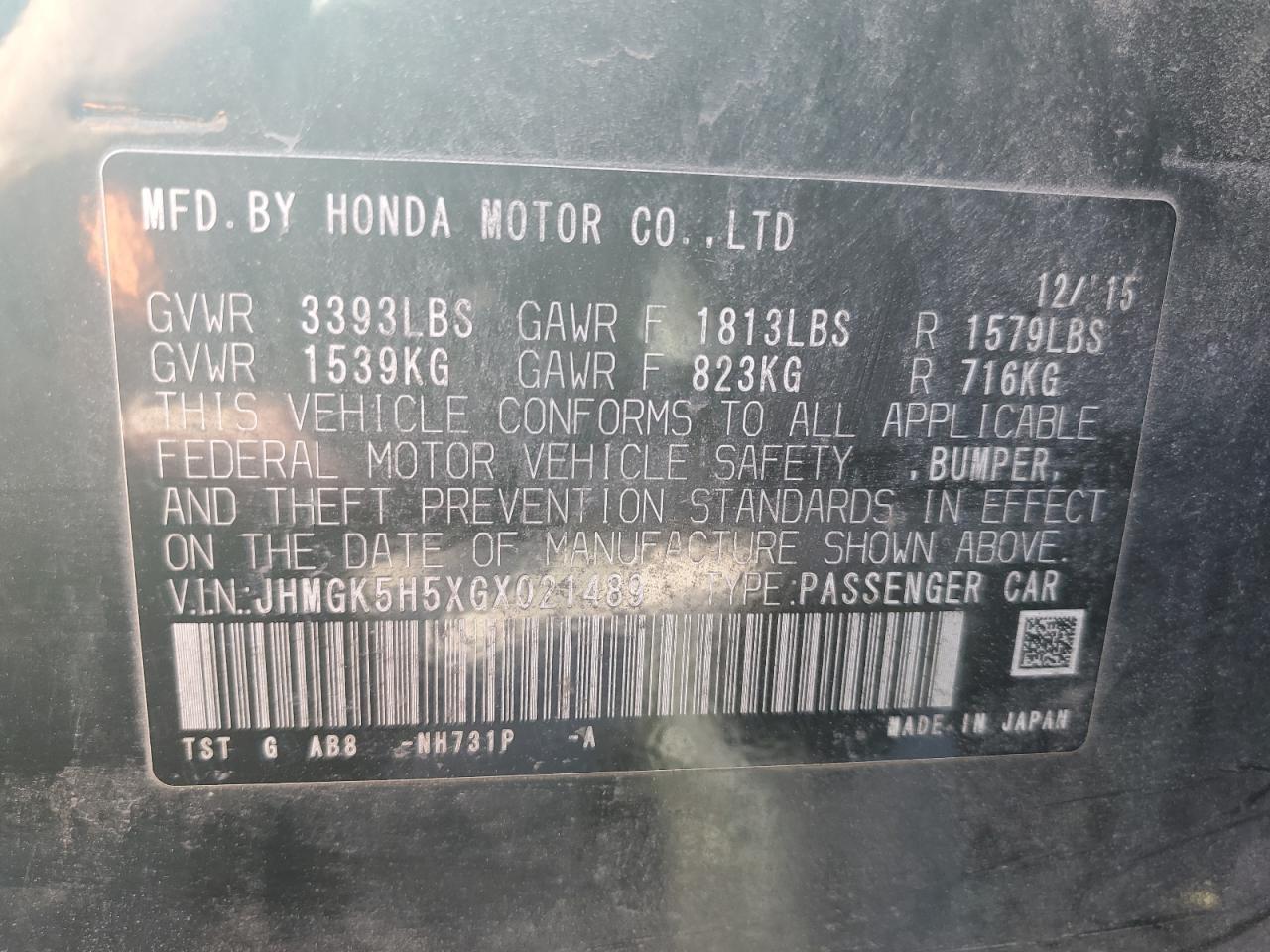 2016 Honda Fit Lx VIN: JHMGK5H5XGX021489 Lot: 86277665