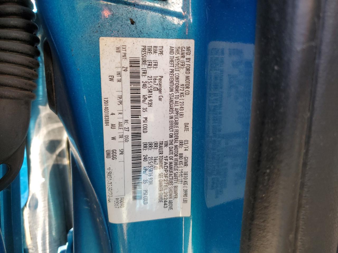 2014 Ford Focus Se VIN: 1FADP3F27EL292443 Lot: 85543205