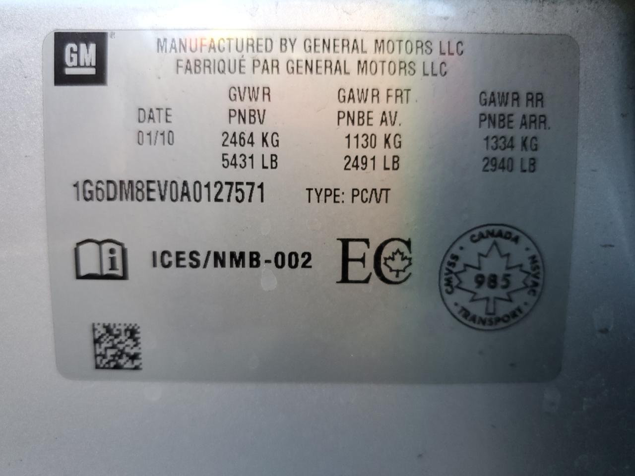 2010 Cadillac Cts Performance Collection VIN: 1G6DM8EV0A0127571 Lot: 90664125