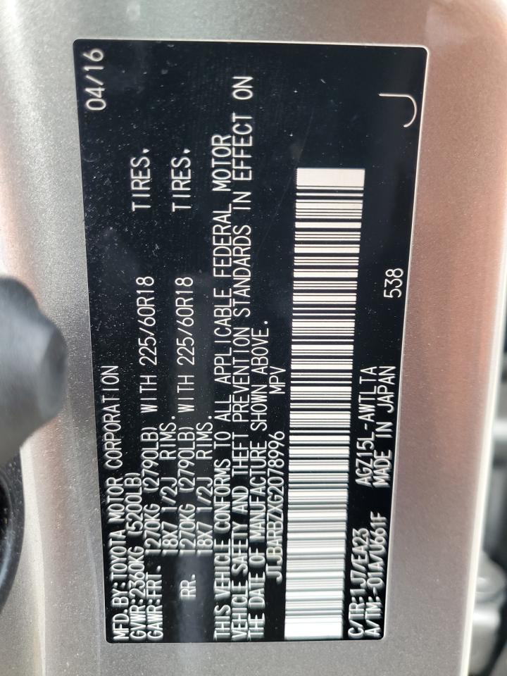 2016 Lexus Nx 200T Base VIN: JTJBARBZXG2078996 Lot: 86059795