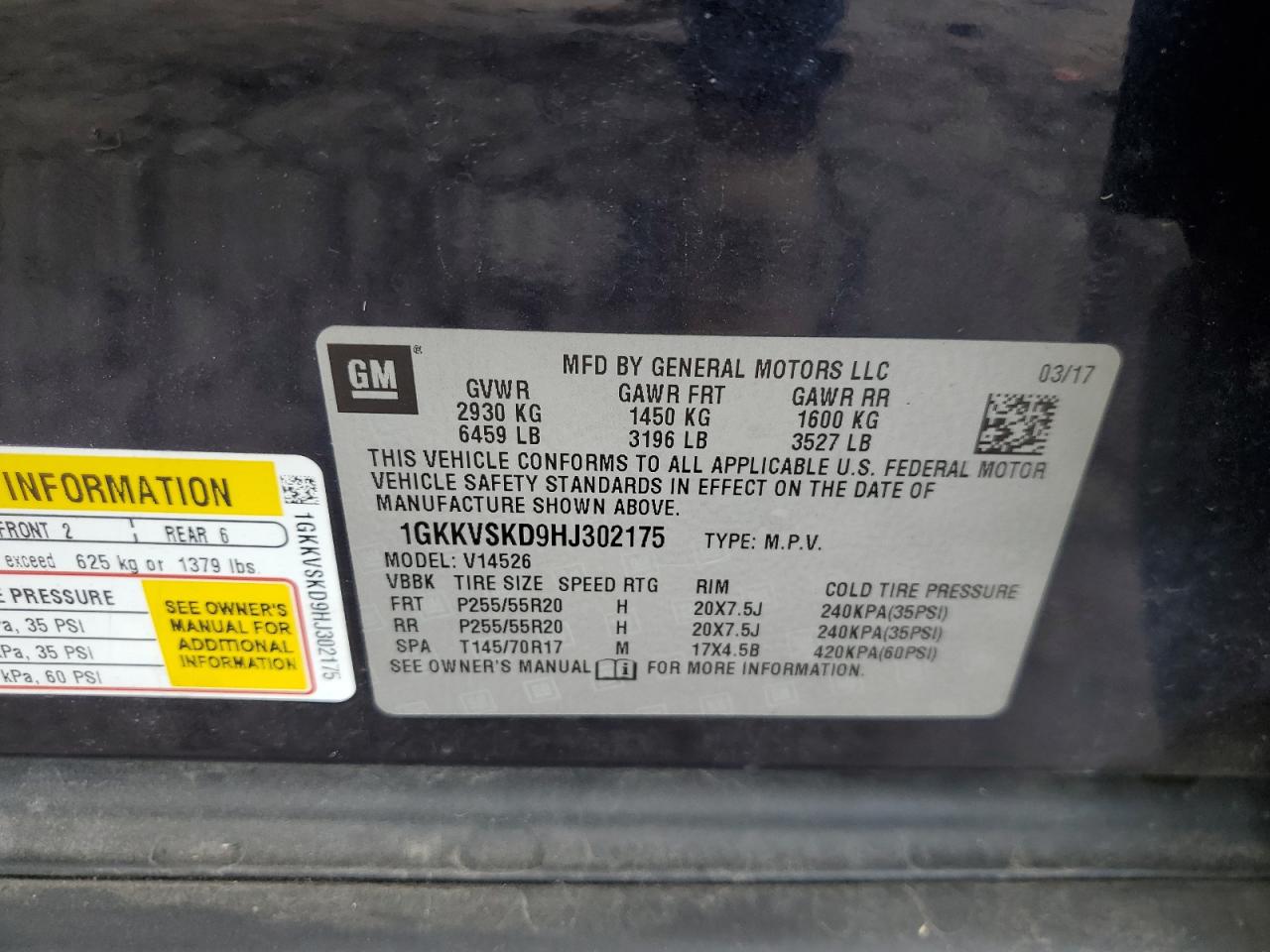 2017 GMC Acadia Limited Slt-2 VIN: 1GKKVSKD9HJ302175 Lot: 81987585