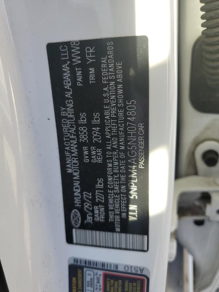 2022 Hyundai Elantra Sel VIN: 5NPLM4AG5NH074805 Lot: 90353945