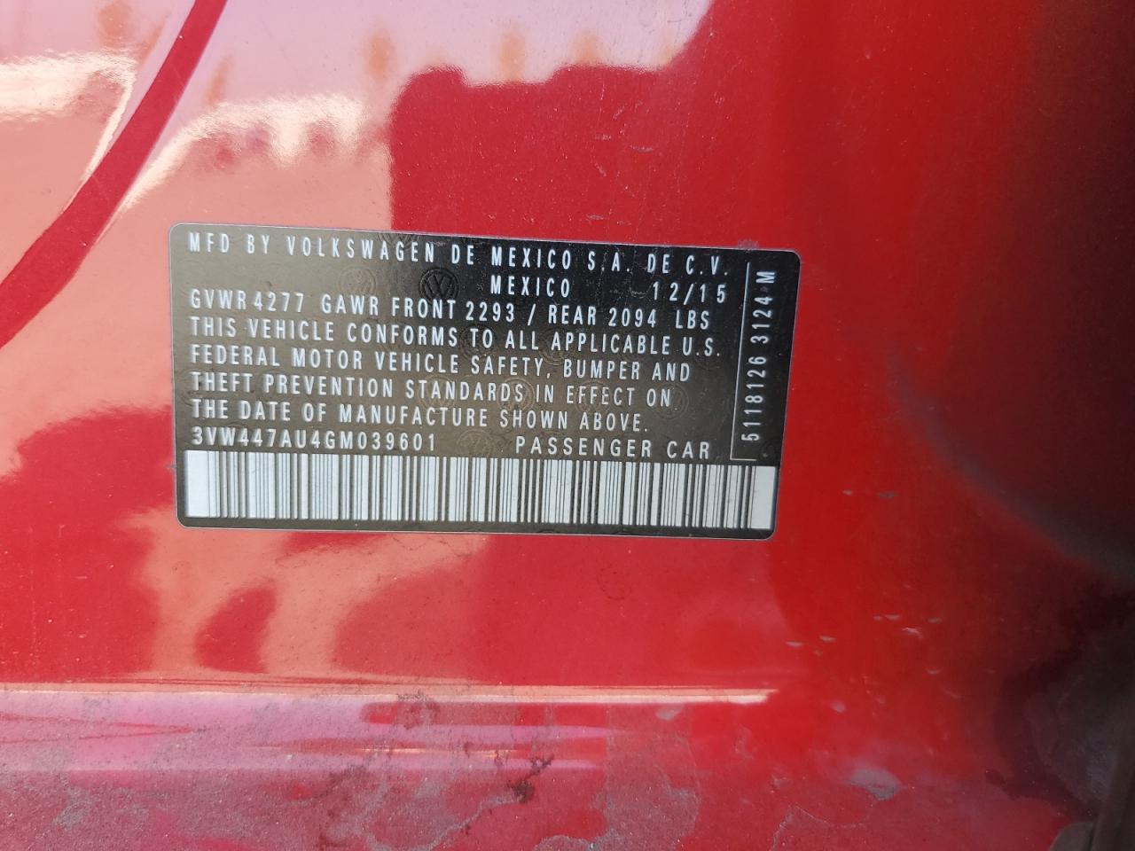 2016 Volkswagen Gti S/Se VIN: 3VW447AU4GM039601 Lot: 84972595