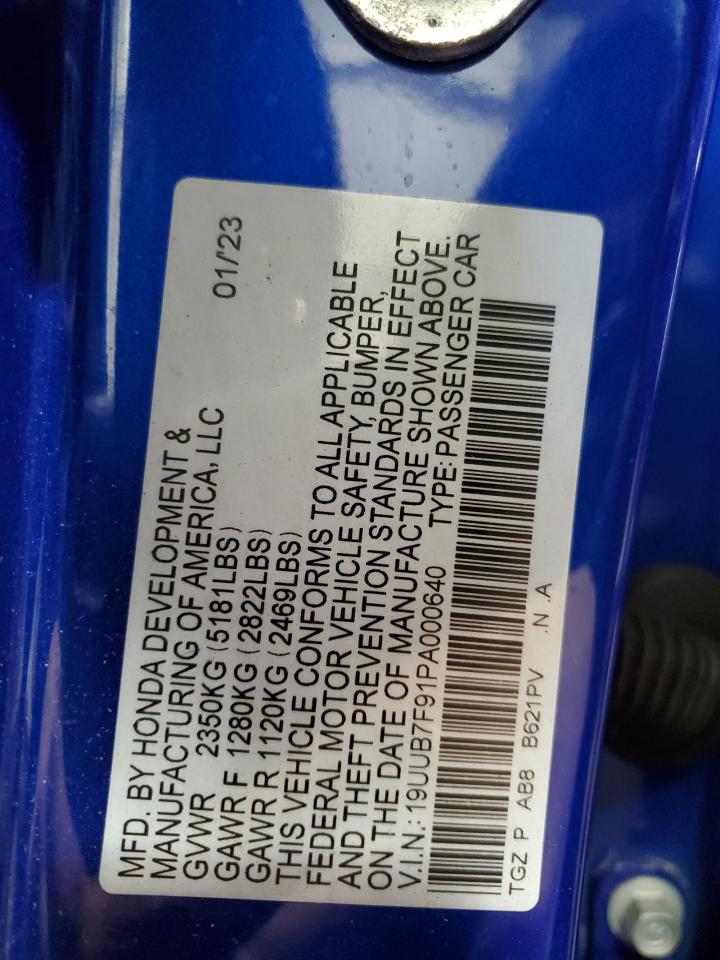 2023 Acura Tlx Type S VIN: 19UUB7F91PA000640 Lot: 89900395