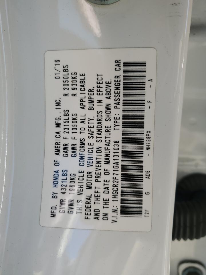 2016 Honda Accord Ex VIN: 1HGCR2F71GA101038 Lot: 85540025
