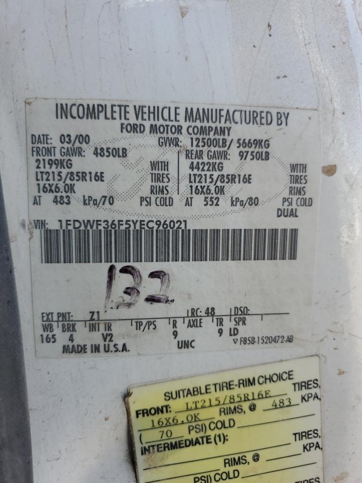 2000 Ford F350 Super Duty VIN: 1FDWF36F5YEC96021 Lot: 85332405
