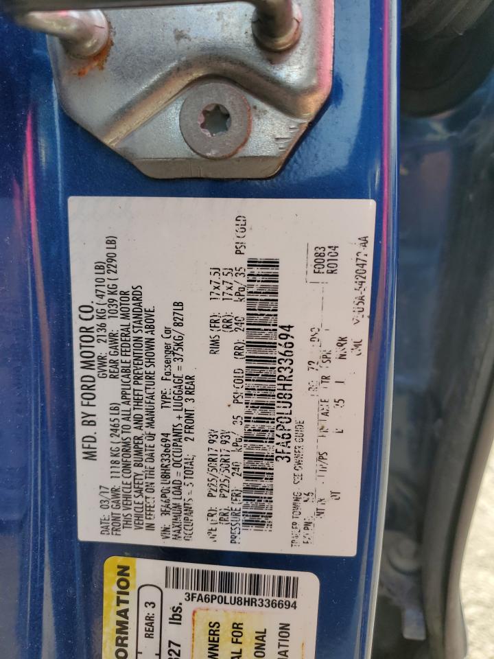 2017 Ford Fusion Se Hybrid VIN: 3FA6P0LU8HR336694 Lot: 82414775