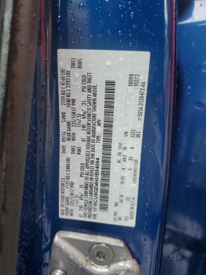 2017 Ford Escape Se VIN: 1FMCU9GD4HUB54094 Lot: 86230585