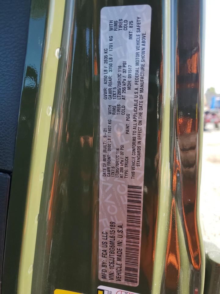 2021 Jeep Gladiator Rubicon VIN: 1C6JJTBG6ML615189 Lot: 89565085