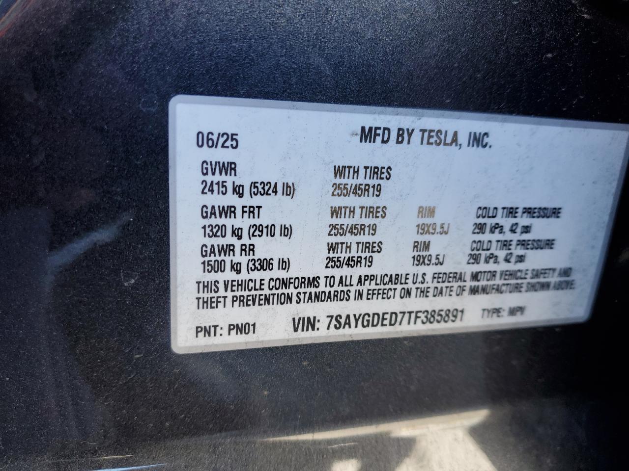 2026 Tesla Model Y VIN: 7SAYGDED7TF385891 Lot: 87261975