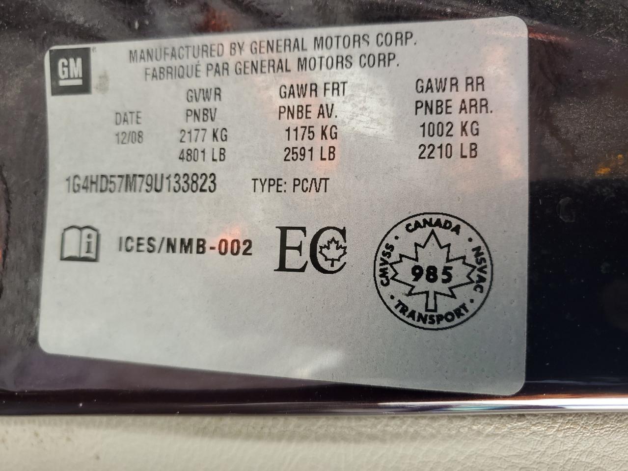 2009 Buick Lucerne Cxl VIN: 1G4HD57M79U133823 Lot: 85685845