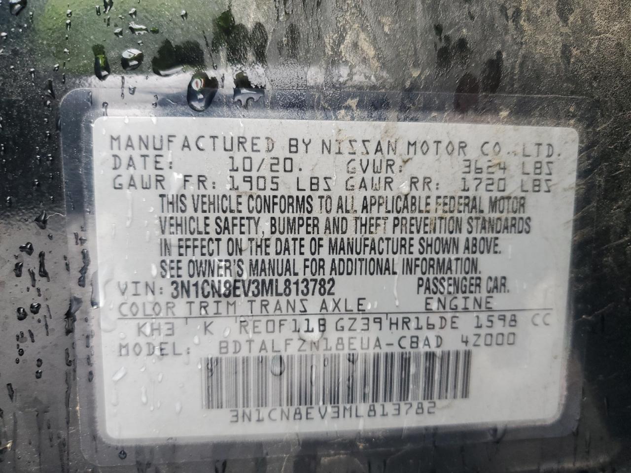 2021 Nissan Versa Sv VIN: 3N1CN8EV3ML813782 Lot: 85191675