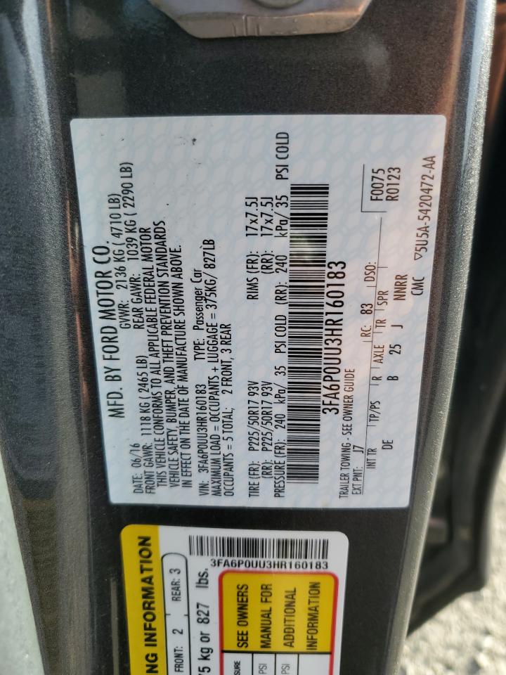 2017 Ford Fusion S Hybrid VIN: 3FA6P0UU3HR160183 Lot: 89558935