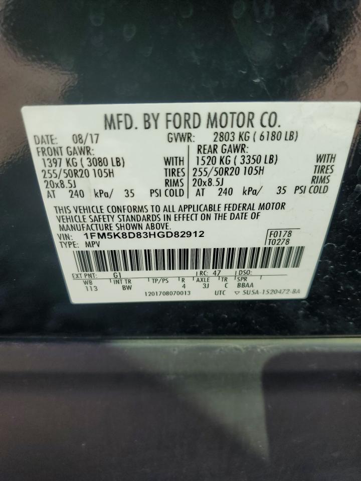 2017 Ford Explorer Xlt VIN: 1FM5K8D83HGD82912 Lot: 85866565