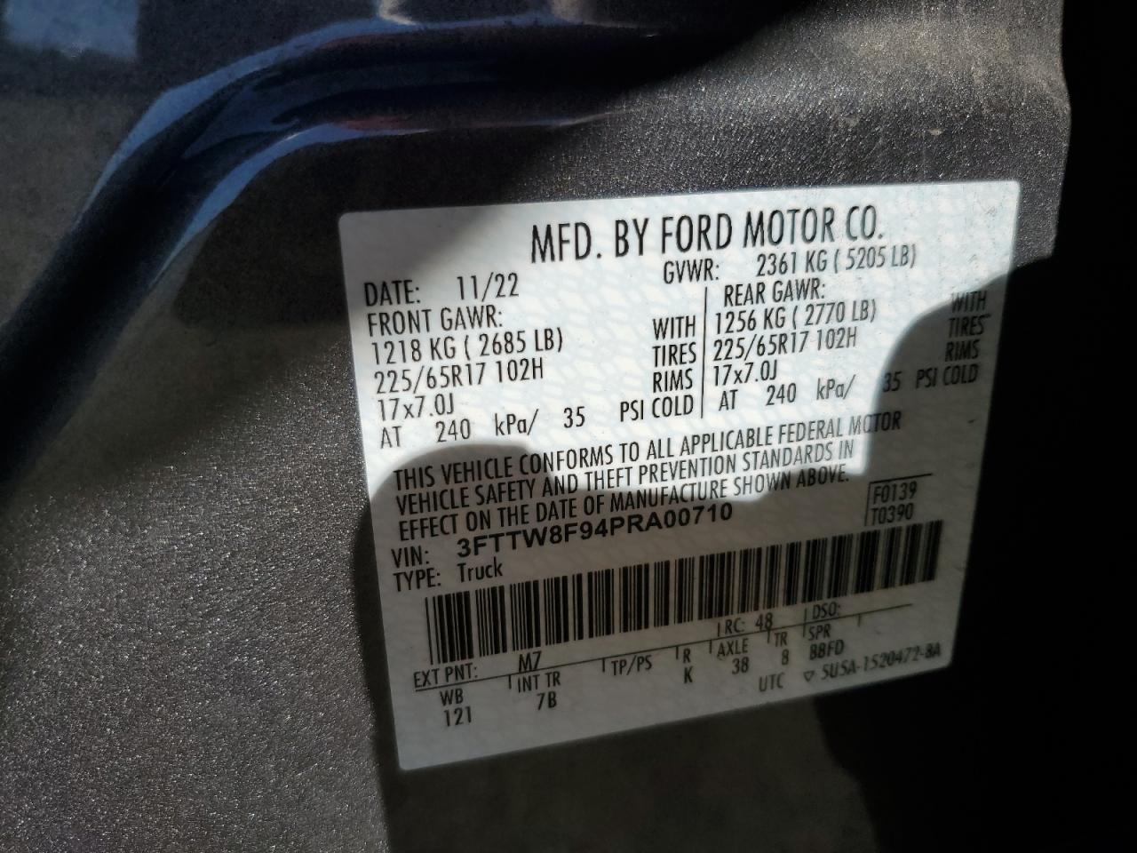 2023 Ford Maverick Xl VIN: 3FTTW8F94PRA00710 Lot: 85959355