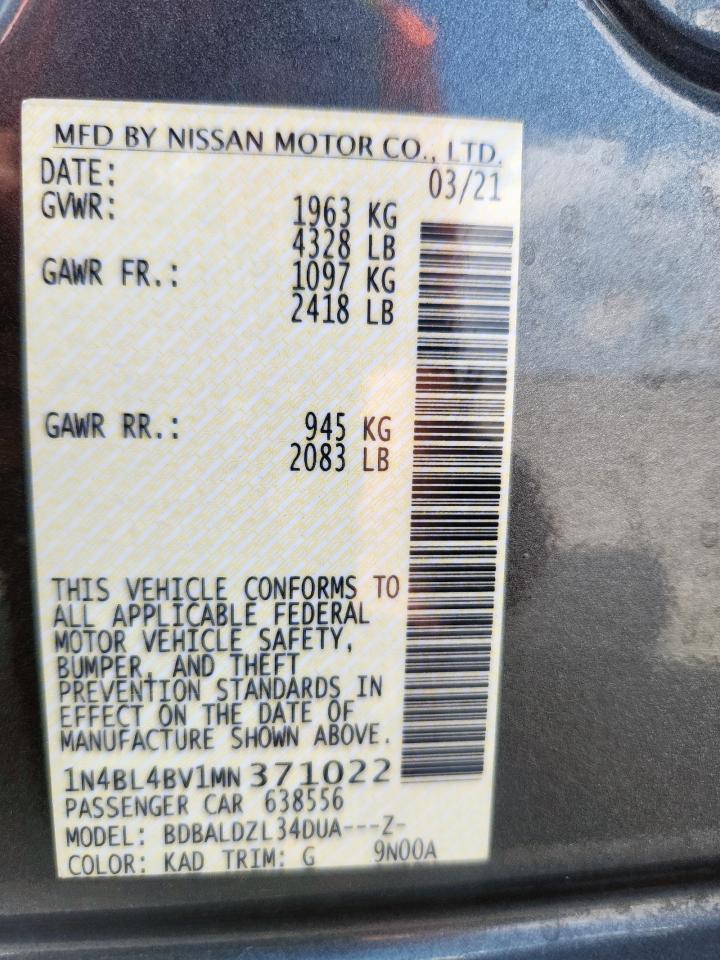 2021 Nissan Altima S VIN: 1N4BL4BV1MN371022 Lot: 85688225