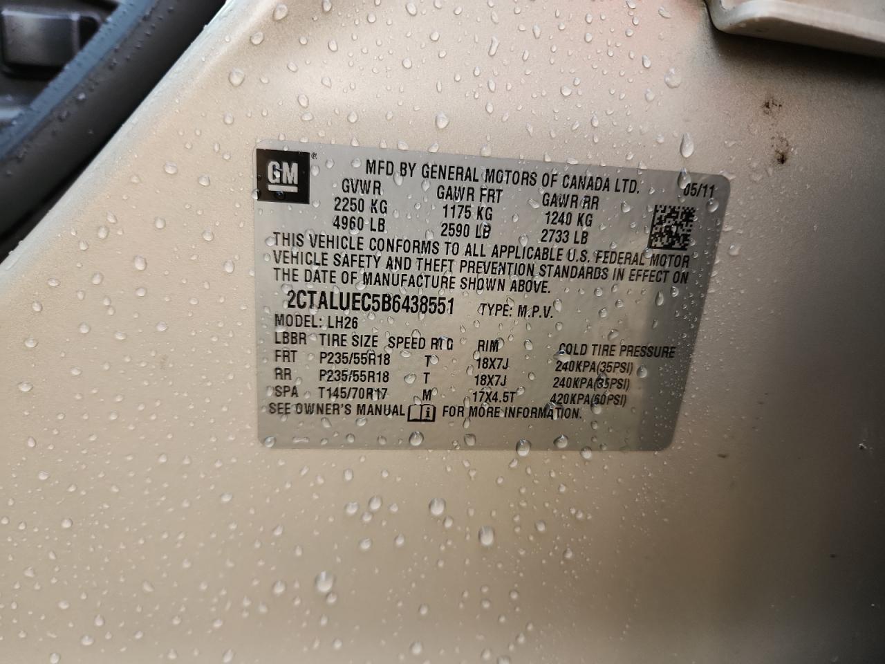 2011 GMC Terrain Slt VIN: 2CTALUEC5B6438551 Lot: 87444985