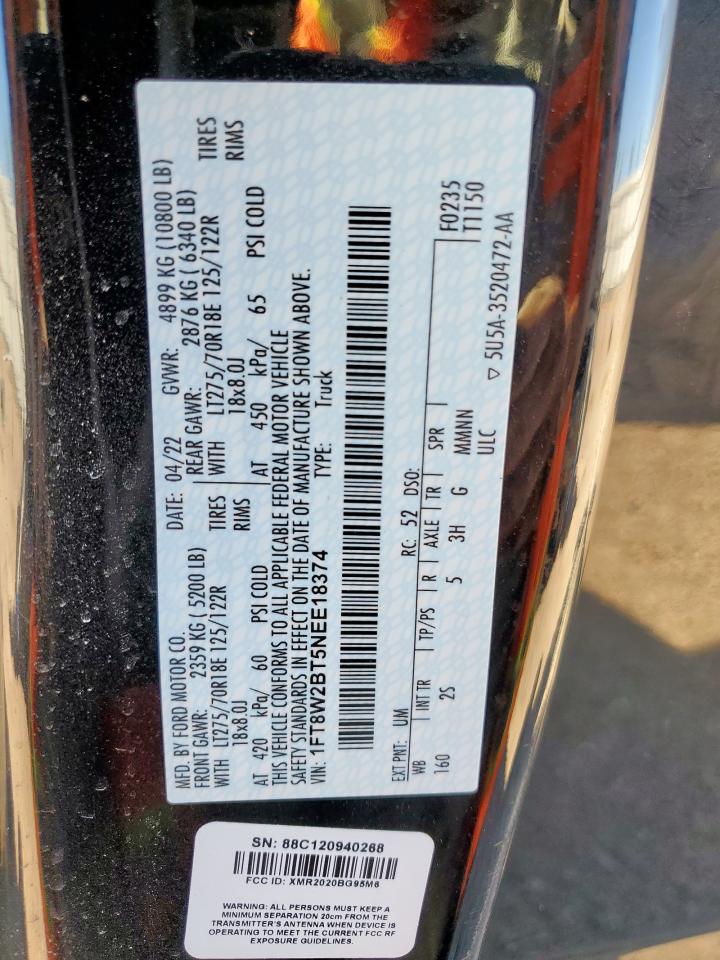 2022 Ford F250 Super Duty VIN: 1FT8W2BT5NEE18374 Lot: 90323245