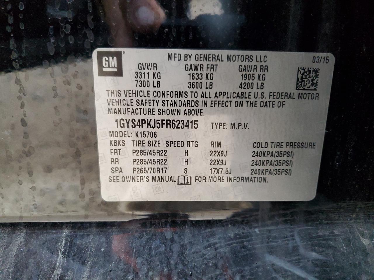 2015 Cadillac Escalade Platinum VIN: 1GYS4PKJ5FR623415 Lot: 82739555