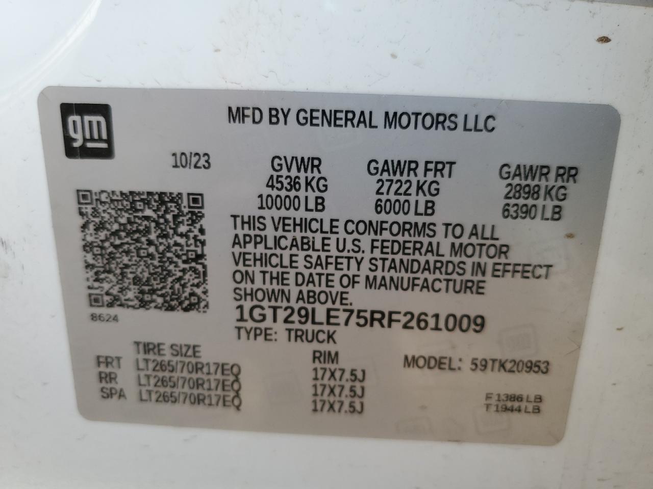 2024 GMC Sierra K2500 Heavy Duty VIN: 1GT29LE75RF261009 Lot: 89562935