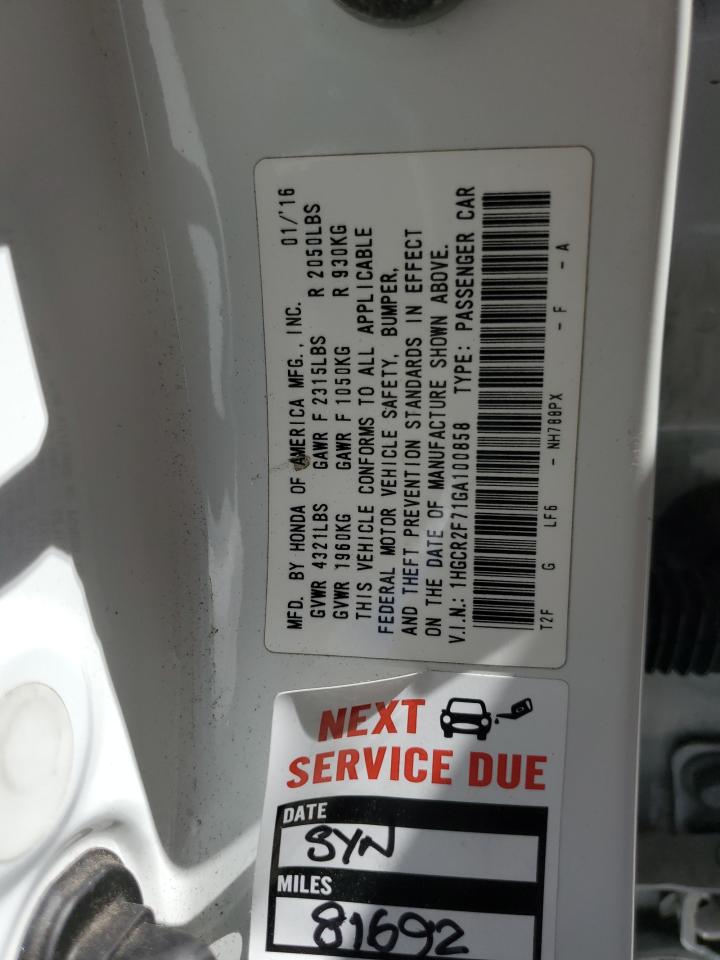 2016 Honda Accord Ex VIN: 1HGCR2F71GA100858 Lot: 84826315