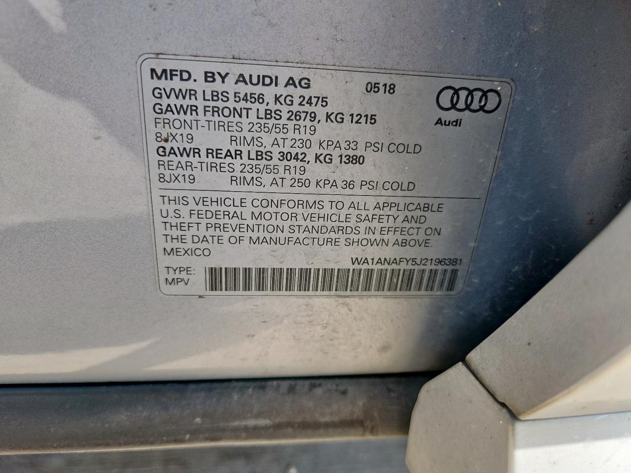 2018 Audi Q5 Premium VIN: WA1ANAFY5J2196381 Lot: 85888625