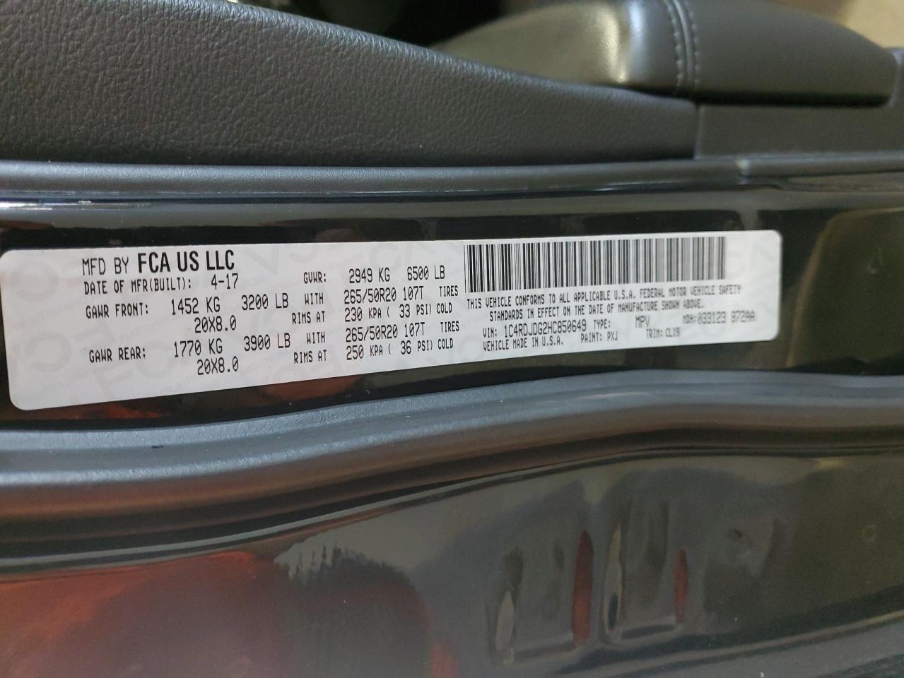 2017 Dodge Durango Gt VIN: 1C4RDJDG2HC850649 Lot: 82706655