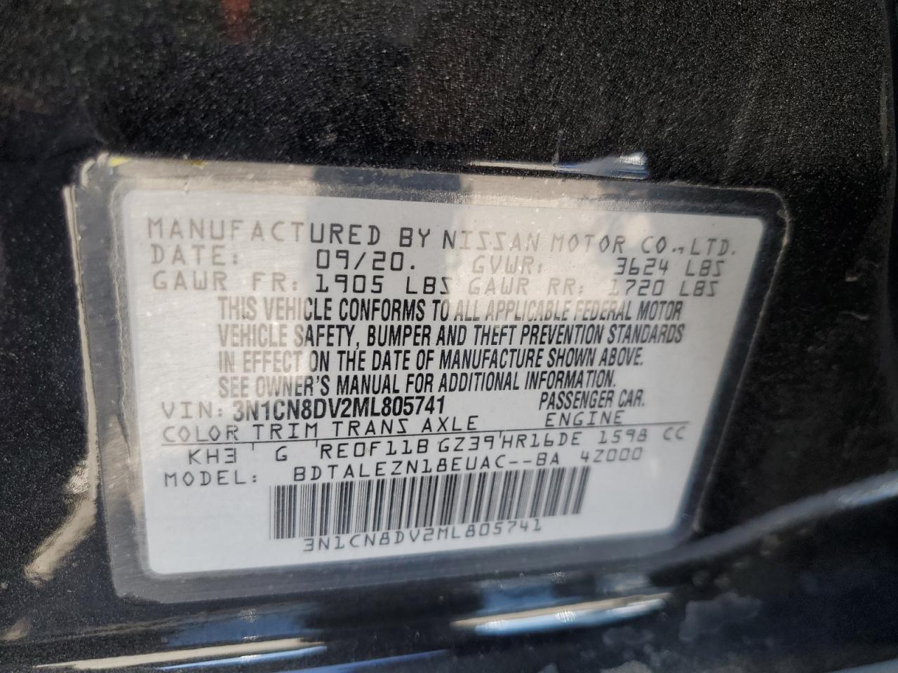 2021 Nissan Versa S VIN: 3N1CN8DV2ML805741 Lot: 82434945