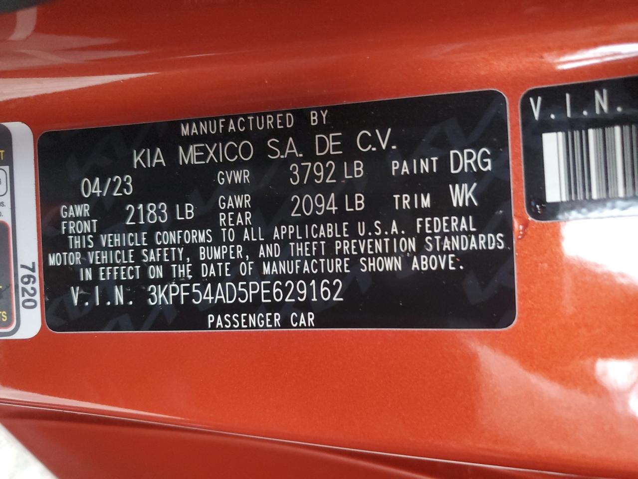 2023 Kia Forte Gt Line VIN: 3KPF54AD5PE629162 Lot: 85952965