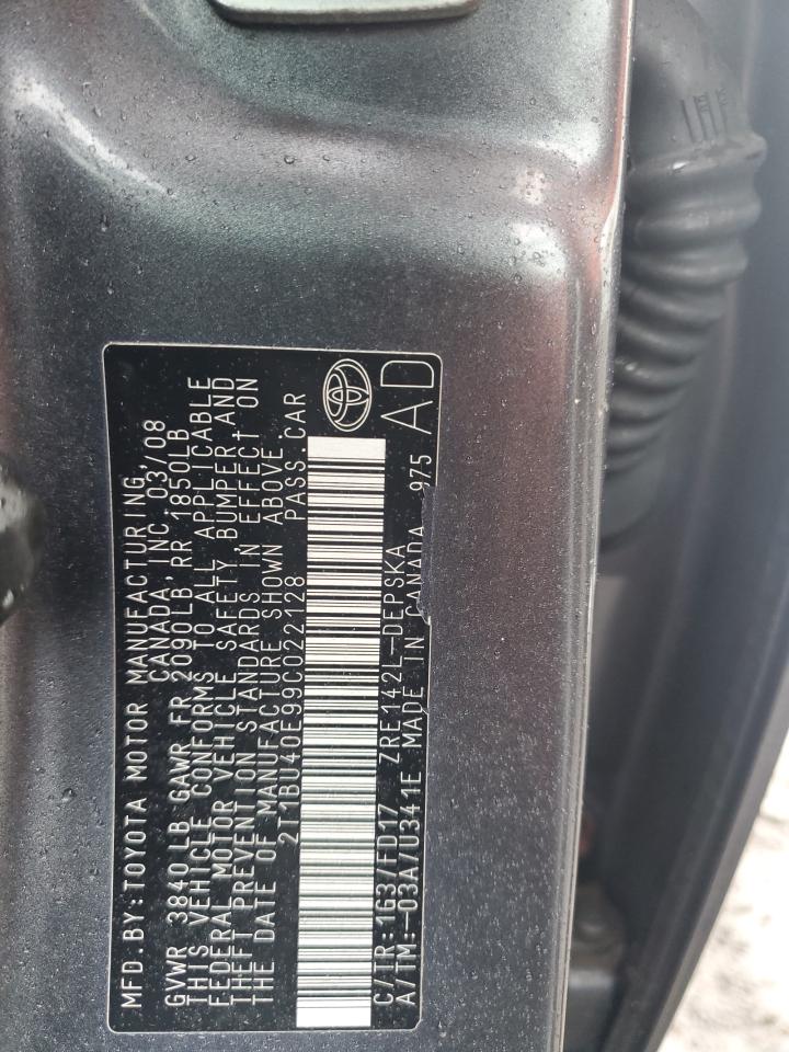 2009 Toyota Corolla Base VIN: 2T1BU40E99C022128 Lot: 85281905