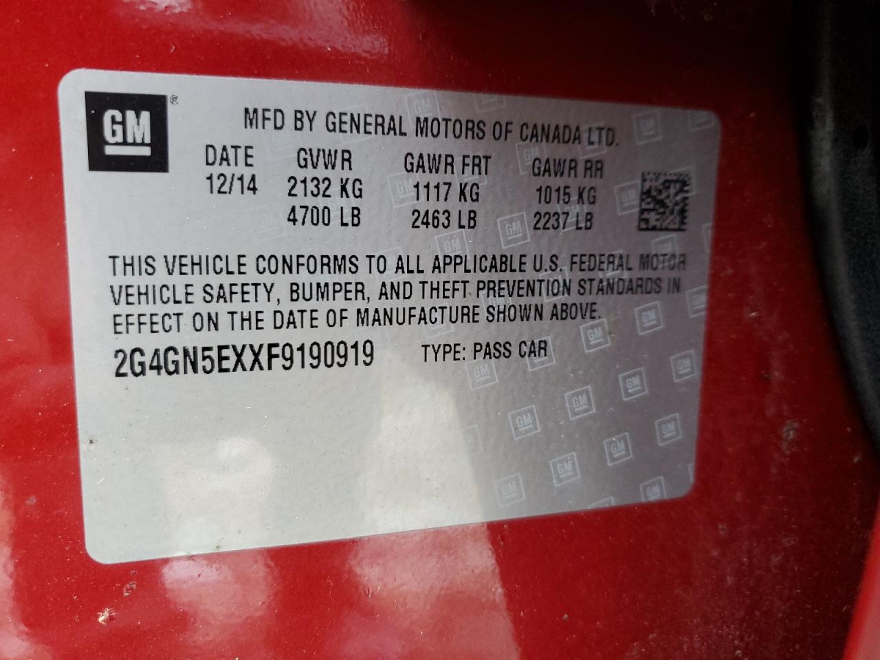 2015 Buick Regal Premium VIN: 2G4GN5EXXF9190919 Lot: 82515555