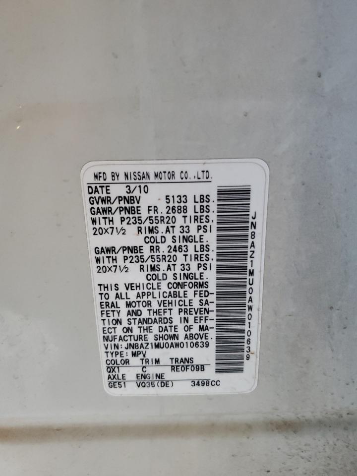2010 Nissan Murano S VIN: JN8AZ1MU0AW010639 Lot: 90076745