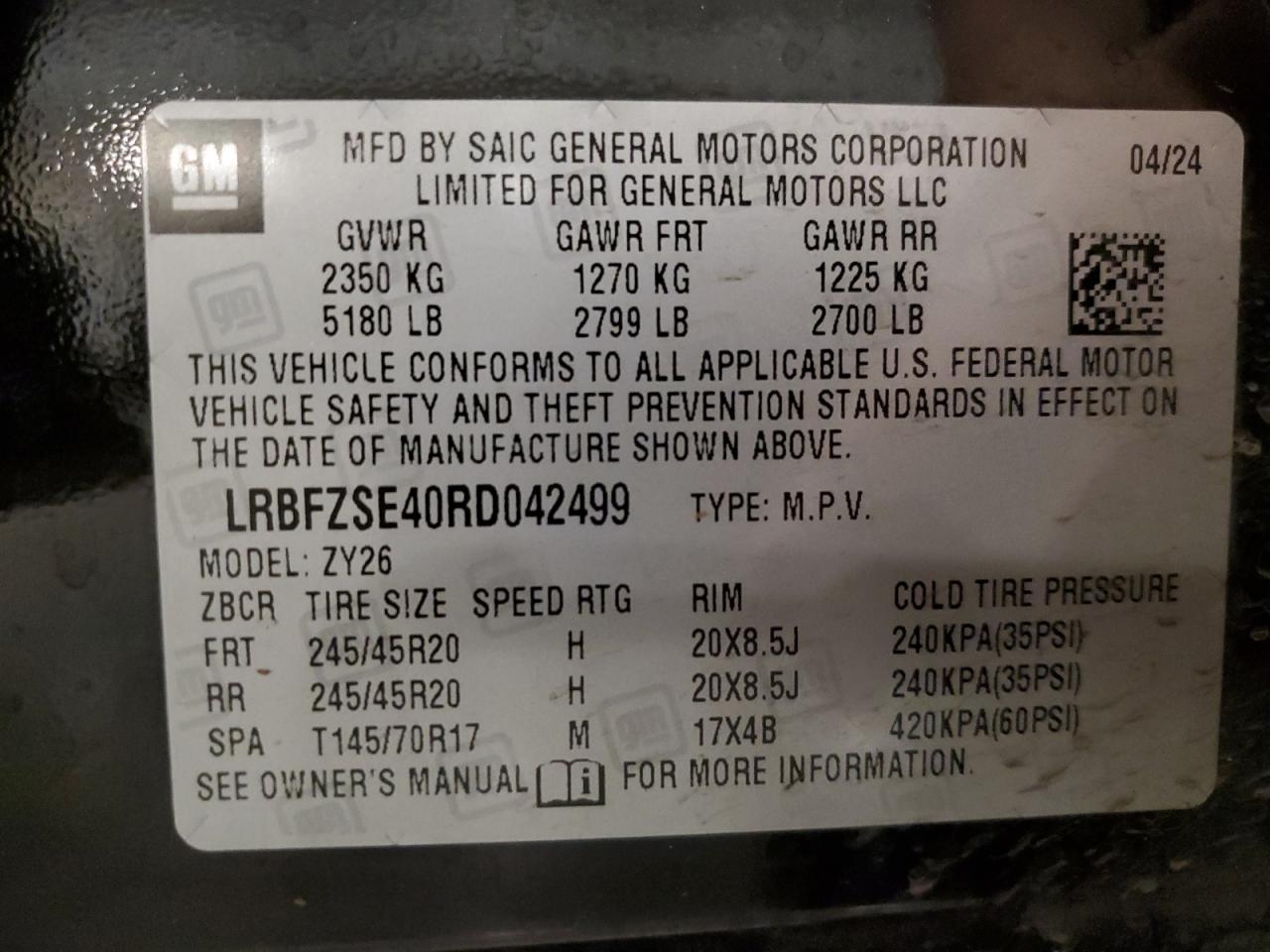 2024 Buick Envision Avenir VIN: LRBFZSE40RD042499 Lot: 82342045