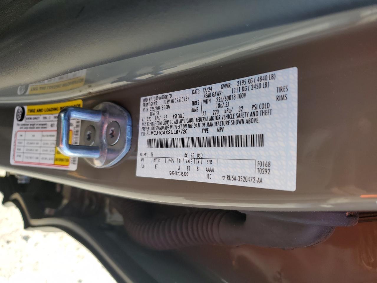 2025 Lincoln Corsair Premiere VIN: 5LMCJ1CAXSUL07720 Lot: 85578445