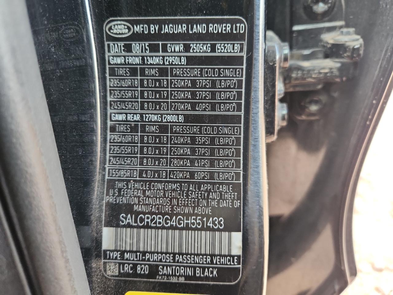 2016 Land Rover Discovery Sport Hse VIN: SALCR2BG4GH551433 Lot: 85306365