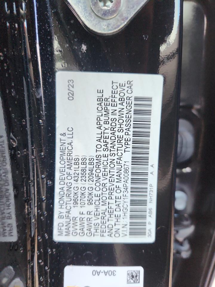 2023 Honda Accord Ex VIN: 1HGCY1F34PA008671 Lot: 90115095