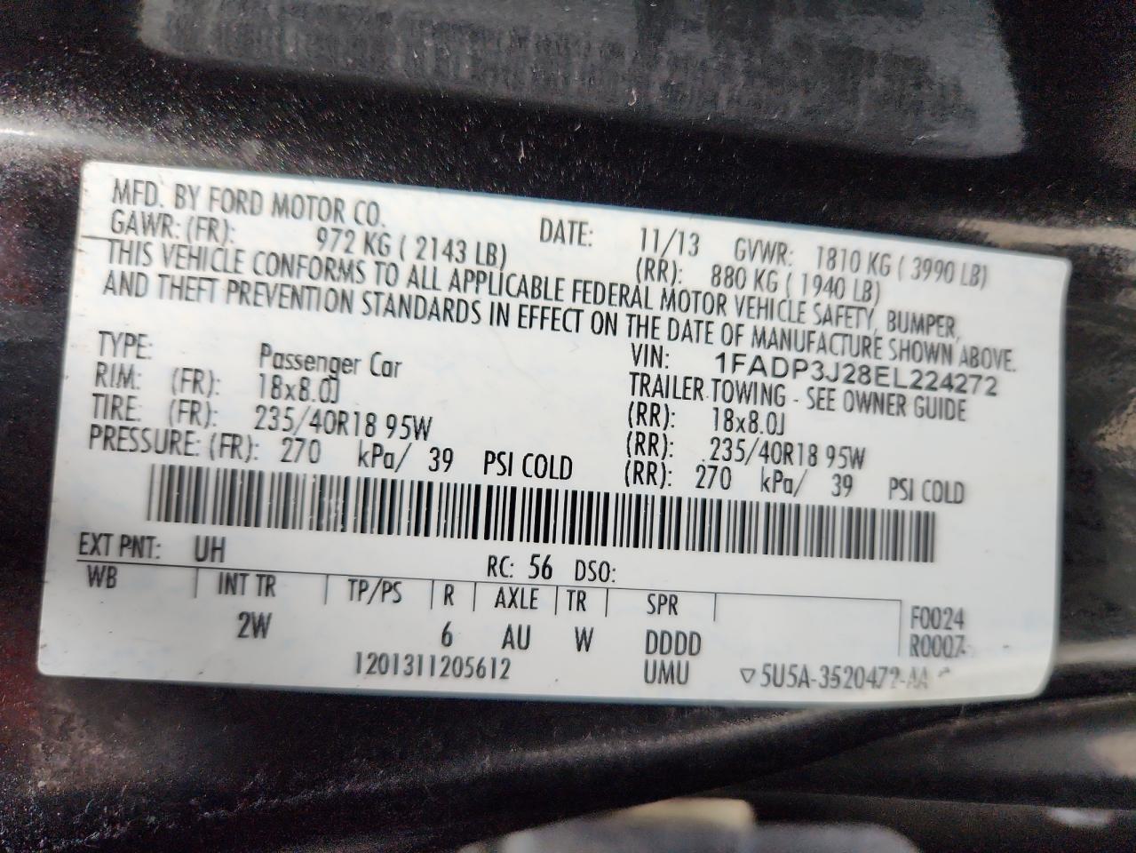 2014 Ford Focus Titanium VIN: 1FADP3J28EL224272 Lot: 86531015