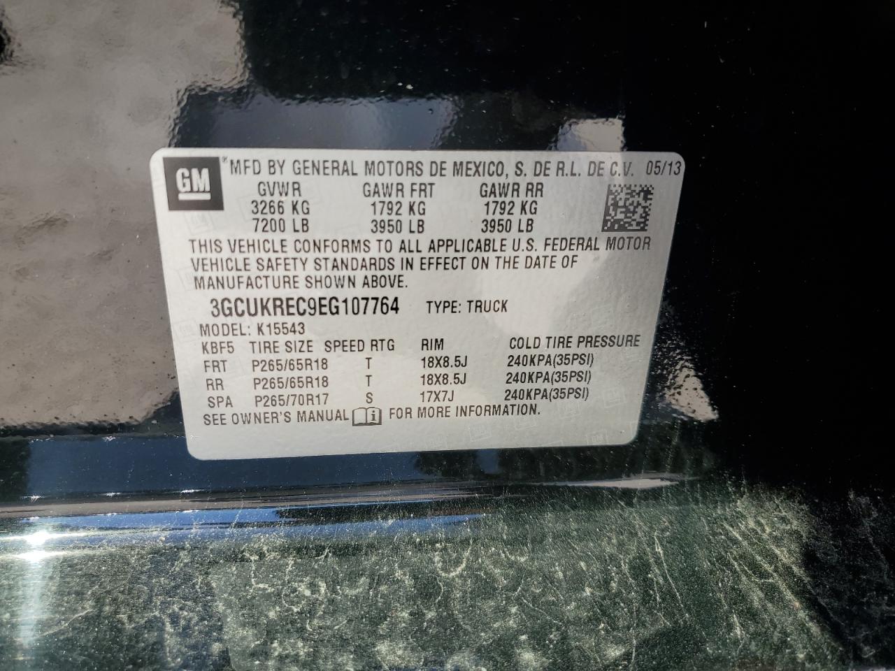 2014 Chevrolet Silverado K1500 Lt VIN: 3GCUKREC9EG107764 Lot: 84447555