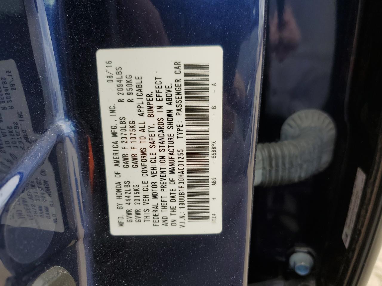 2017 Acura Tlx VIN: 19UUB1F30HA001255 Lot: 87123695