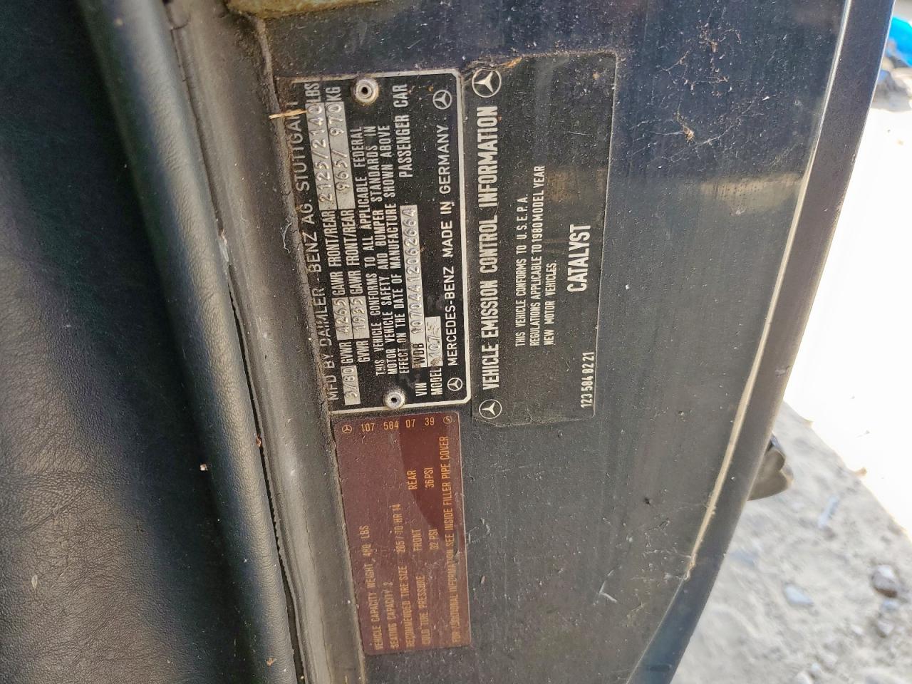 1980 Mercury 450Sl VIN: WDB10704412062664 Lot: 85912775