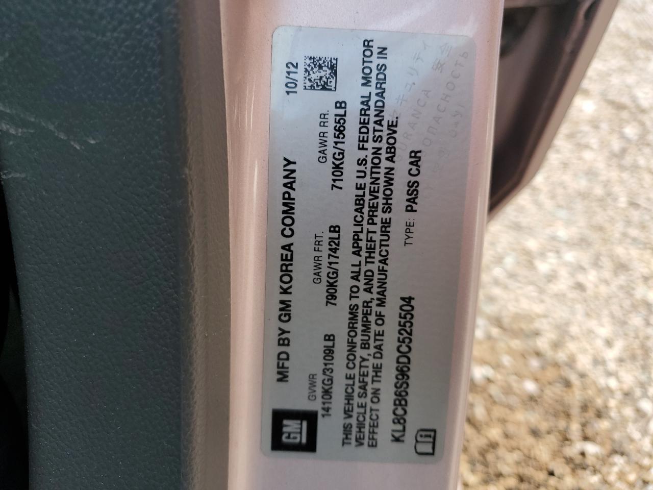 2013 Chevrolet Spark Ls VIN: KL8CB6S96DC525504 Lot: 87473355