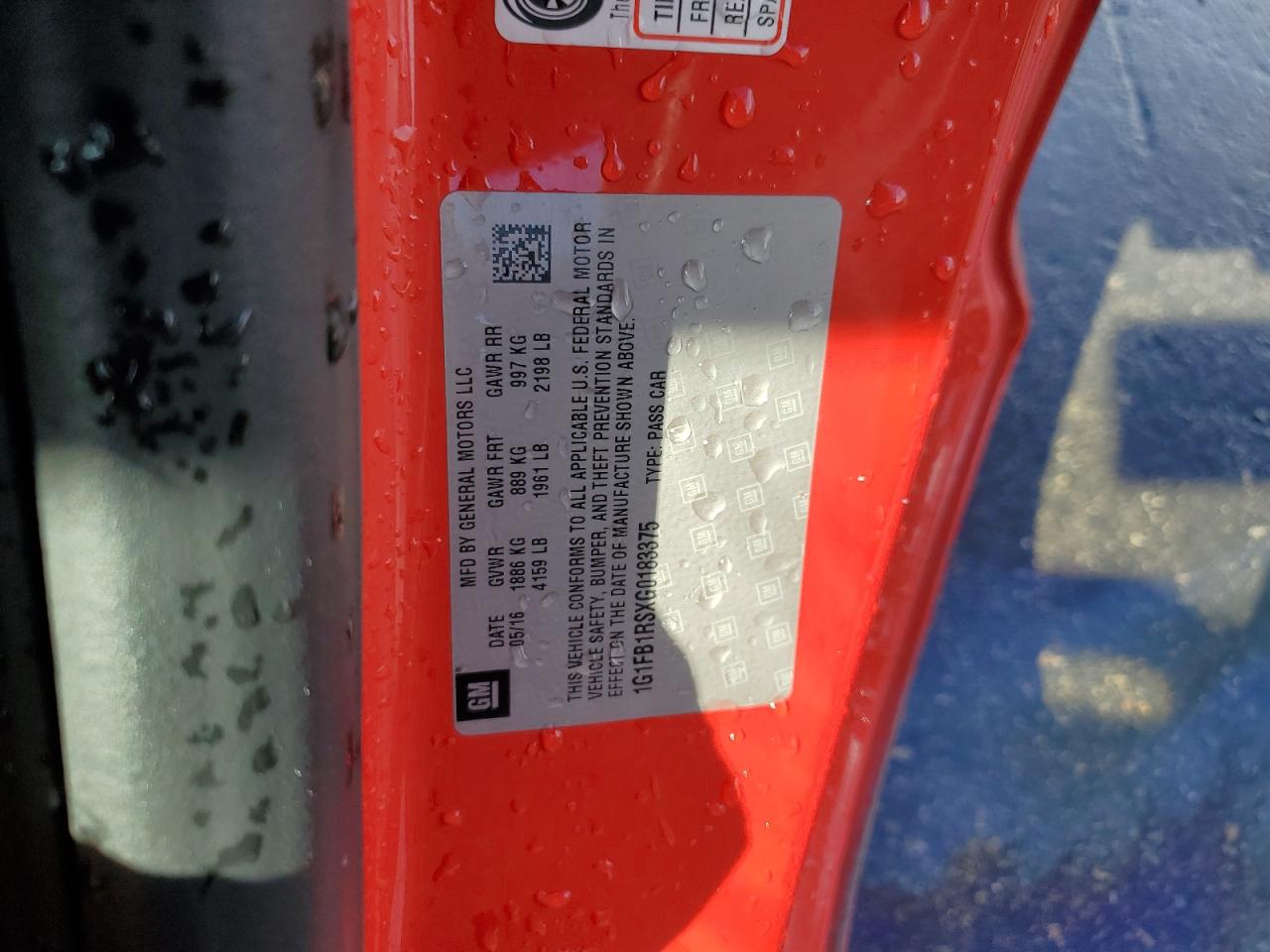 2016 Chevrolet Camaro Lt VIN: 1G1FB1RSXG0183375 Lot: 84998055