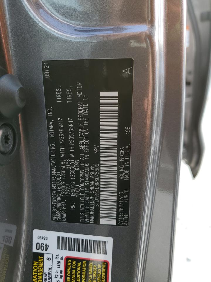 2022 Toyota Sienna Xle VIN: 5TDYRKEC8NS075900 Lot: 82702895