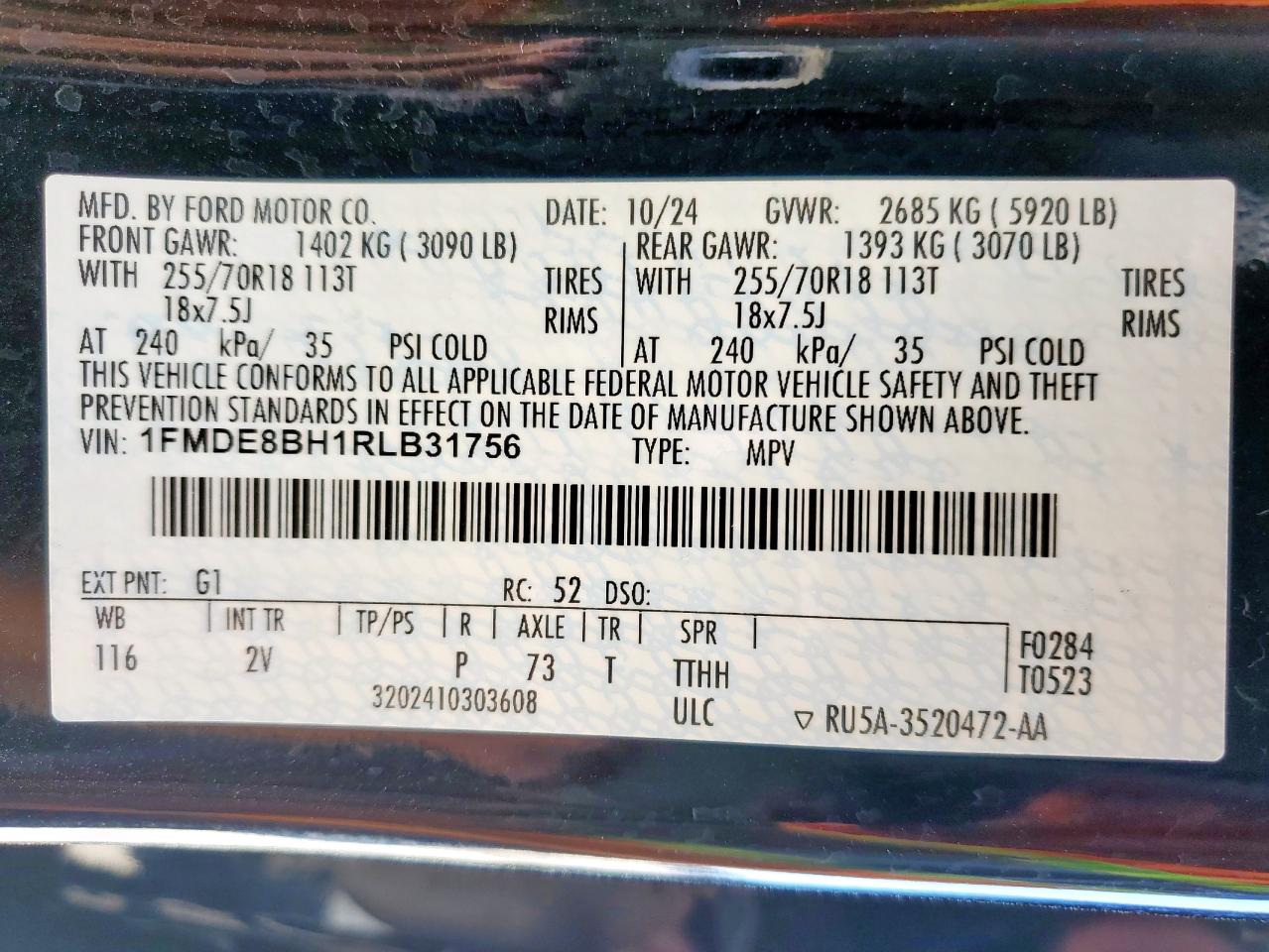 2024 Ford Bronco Outer Banks VIN: 1FMDE8BH1RLB31756 Lot: 86126805