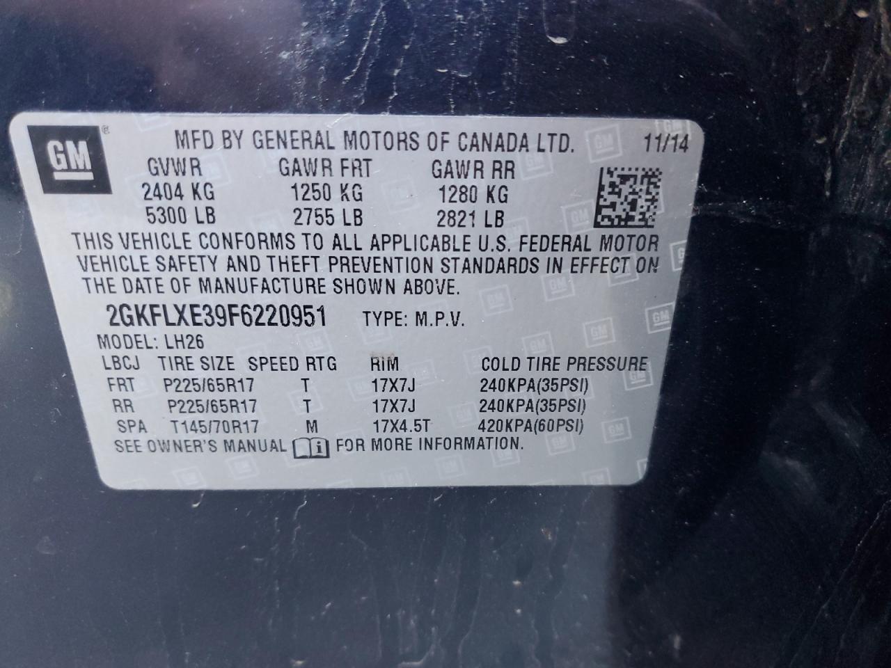 2015 GMC Terrain Slt VIN: 2GKFLXE39F6220951 Lot: 82236485