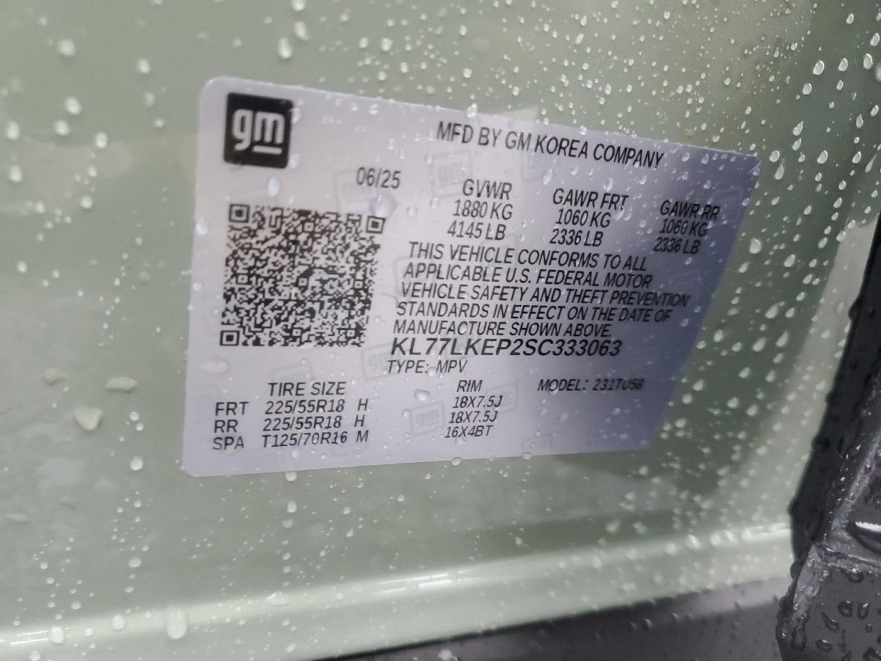 2025 Chevrolet Trax Activ VIN: KL77LKEP2SC333063 Lot: 90566115