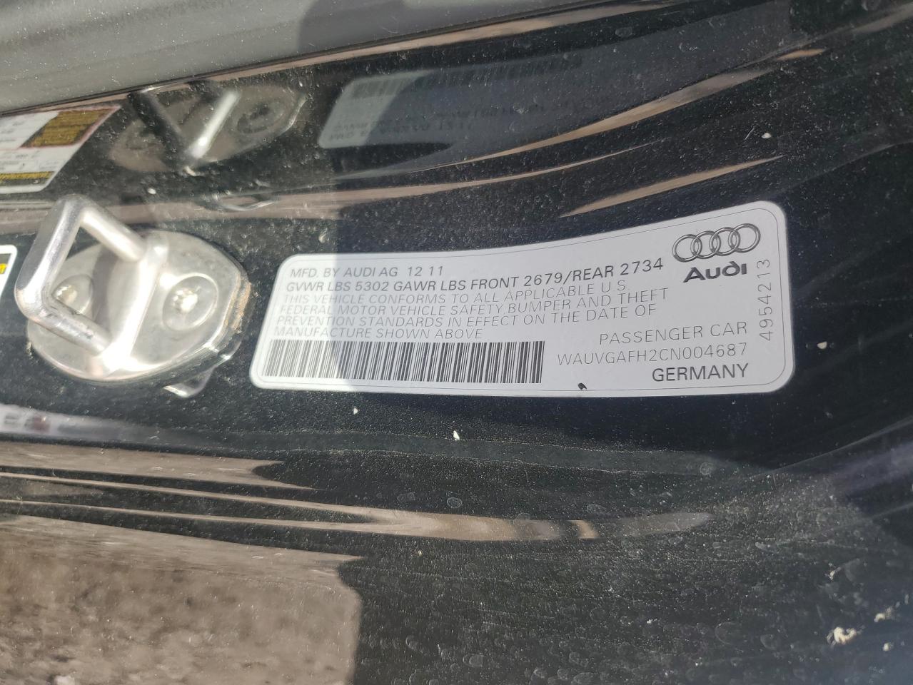 2012 Audi S5 Prestige VIN: WAUVGAFH2CN004687 Lot: 86661955