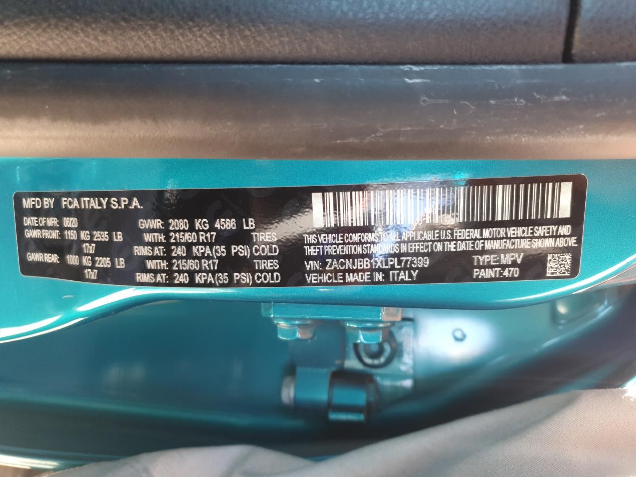 2020 Jeep Renegade Latitude VIN: ZACNJBB1XLPL77399 Lot: 85418365