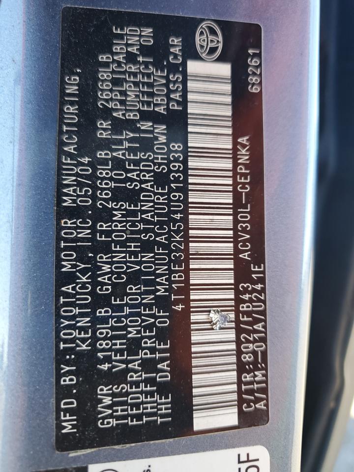 2004 Toyota Camry Le VIN: 4T1BE32K54U913938 Lot: 85884445